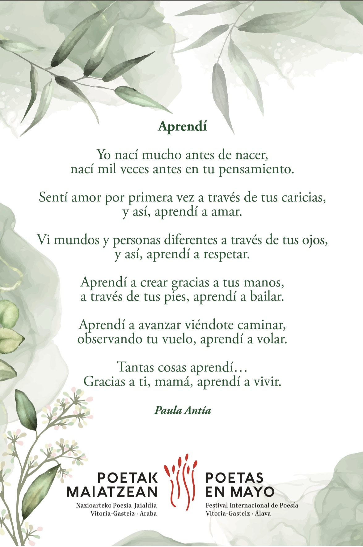 Poema 'Aprendí' de Paula Antía